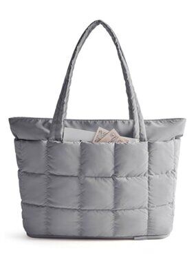 Expandable Quilted Puffer Tote Bag Water-Resistant 15.6in Laptop 22L to 28L